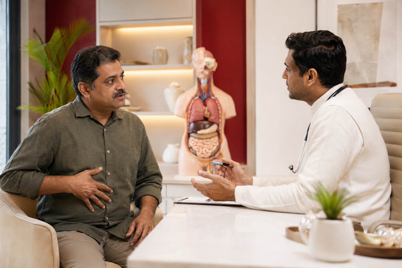Indian patient receiving professional care for irritable bowel syndrome (ibs)