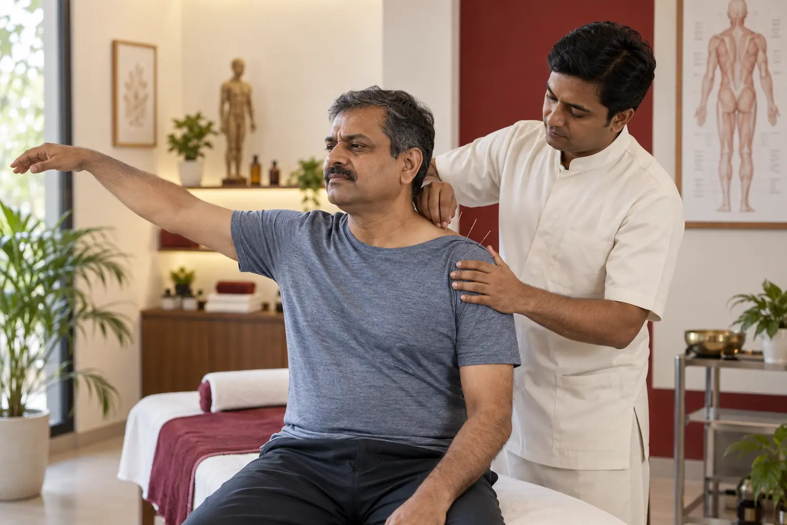 Indian patient receiving professional care for shoulder pain & frozen shoulder