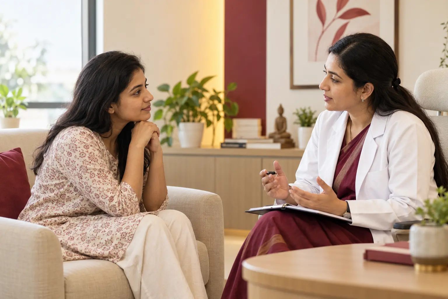 Indian patient receiving professional care for depression