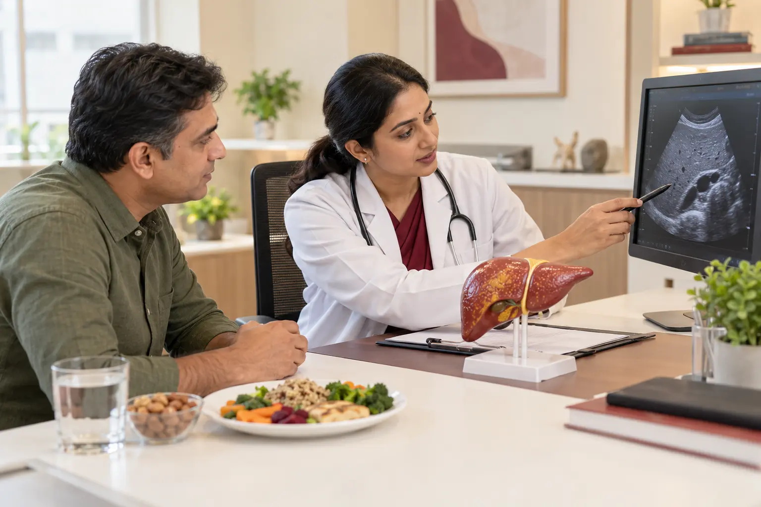 Indian patient receiving professional care for fatty liver