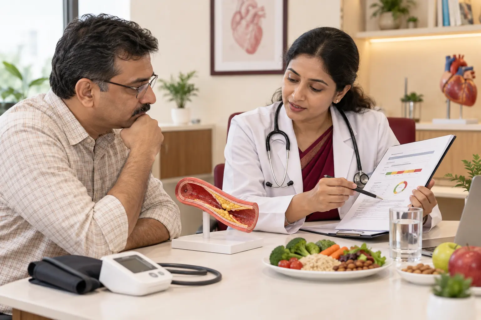 Indian patient receiving professional care for high cholesterol