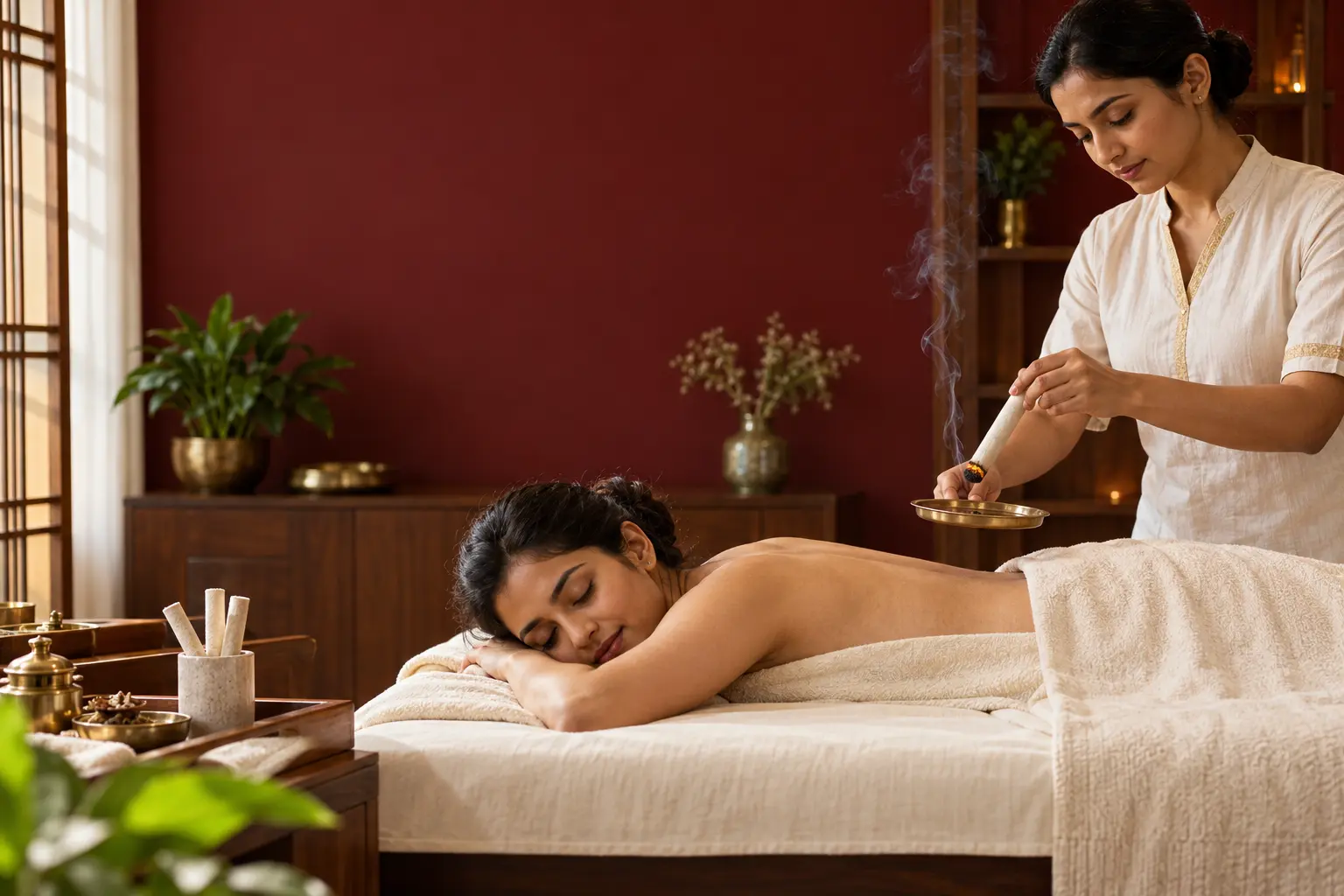 Indian patient receiving moxibustion at Dr. Kataria Health